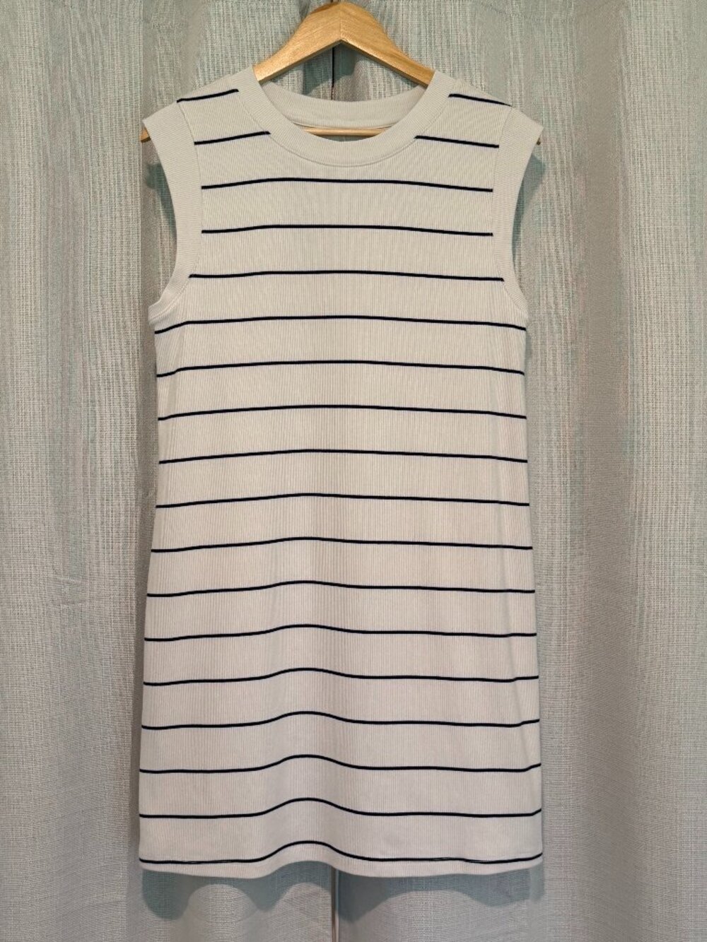 A New Day Sleeveless Knit Mini Shirt Dress - Blue/White, Size L - Picture 2 of 9